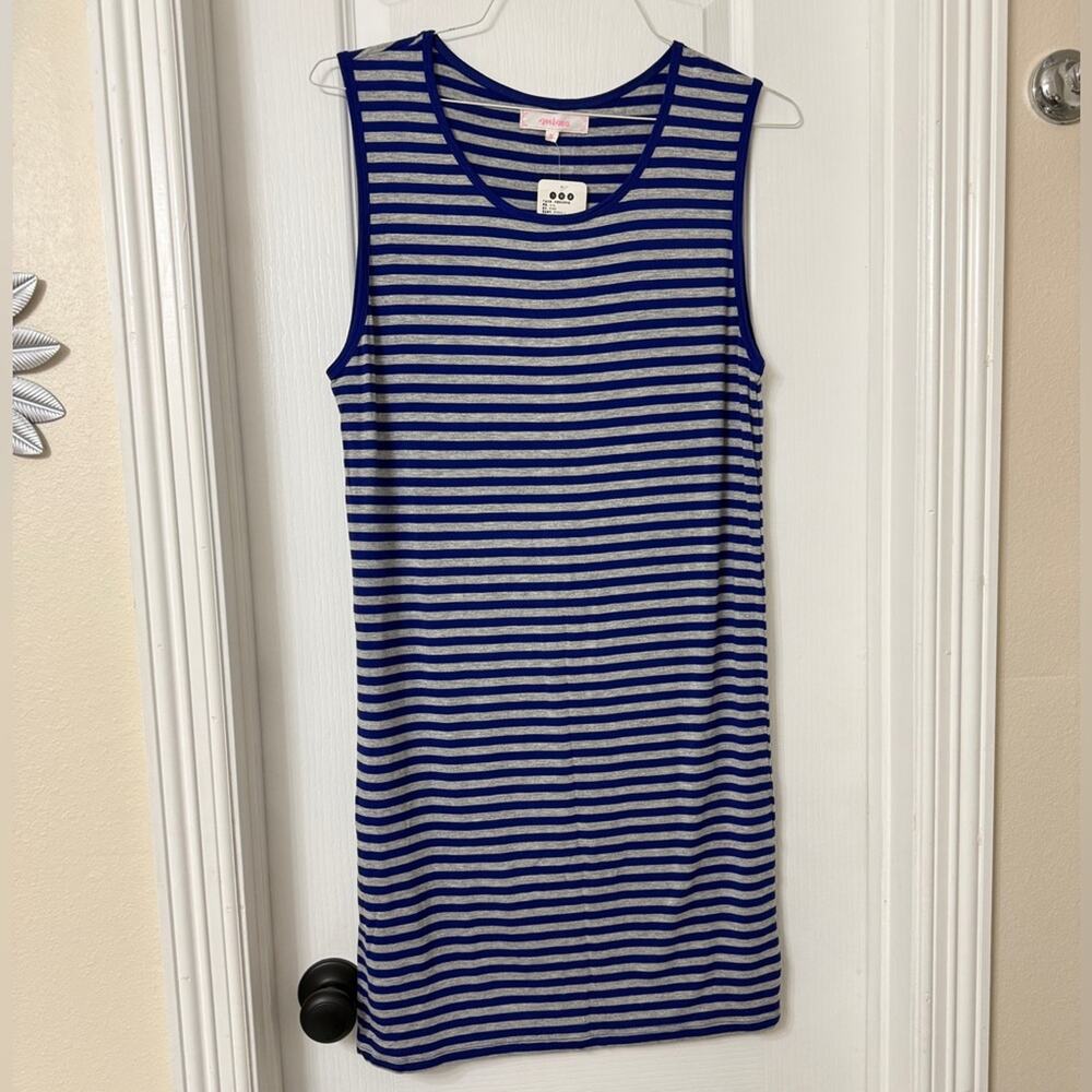 Mina Blue Gray Striped Sleeveless Summer Dress Nautical XL